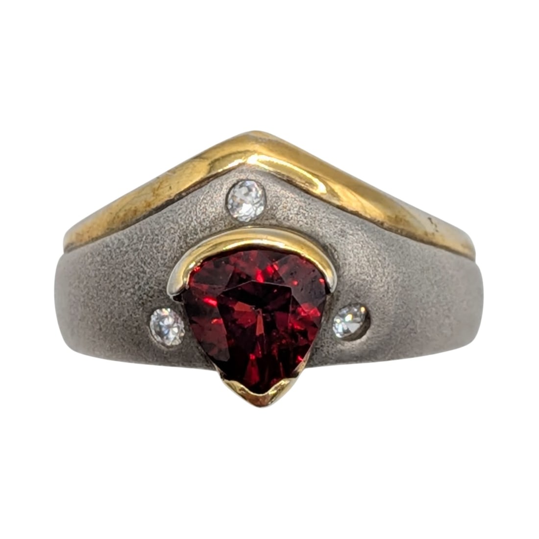 Gold Over Sterling Silver Garnet CZ Shield Ring Size 7 (1 of 5)