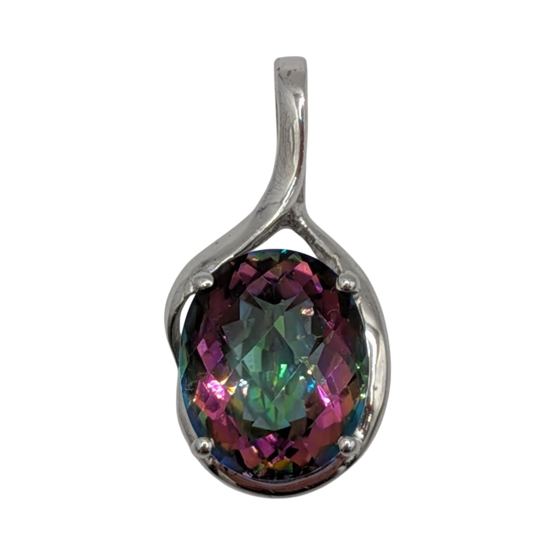 Signed Sterling Silver Iridescent Crystal Oval Pendant: Signed Sterling Silver, Iridescent Crystal Oval Pendant. Signed JH 925. 2.5g
