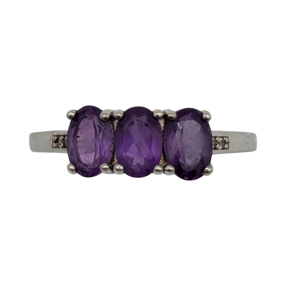 Signed Sterling Silver Amethyst White Topaz Trilogy Ring Size 7: Signed Sterling Silver, Amethyst, White Topaz Trilogy Ring. Size 7. Signed BBJ 925. 2.2g