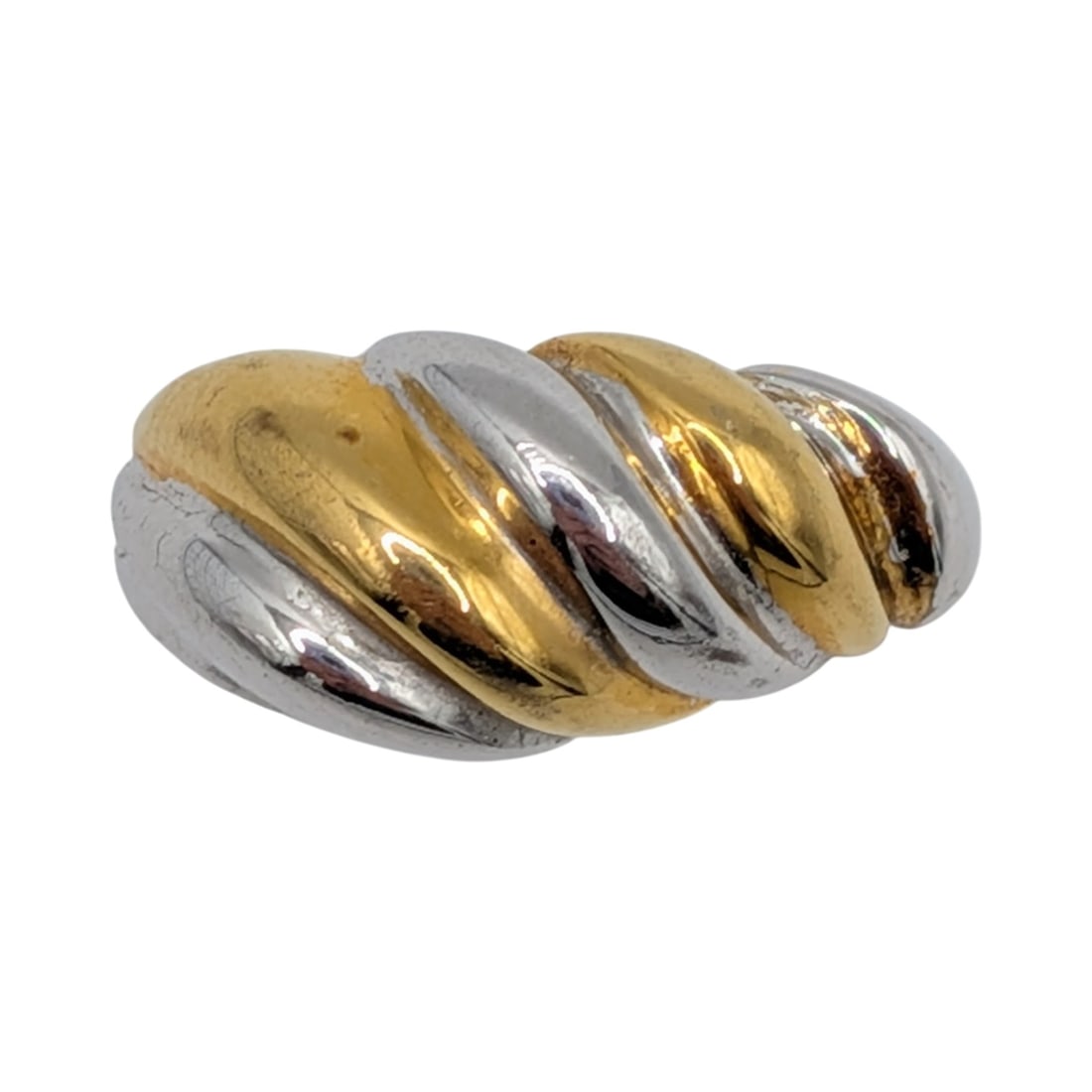 Signed Sterling Silver Gold Over Silver Twist Ring Size 6.5: Signed Sterling Silver, Gold Over Silver Twist Ring. Size 6.5. Signed 925 pictographs. 7.3g