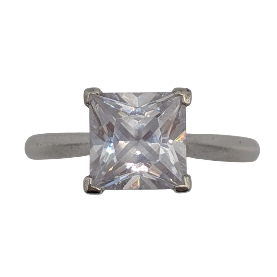 Signed Sterling Silver White CZ Princess Cut Classic Solitaire Ring Size 8.75 (1 of 5)