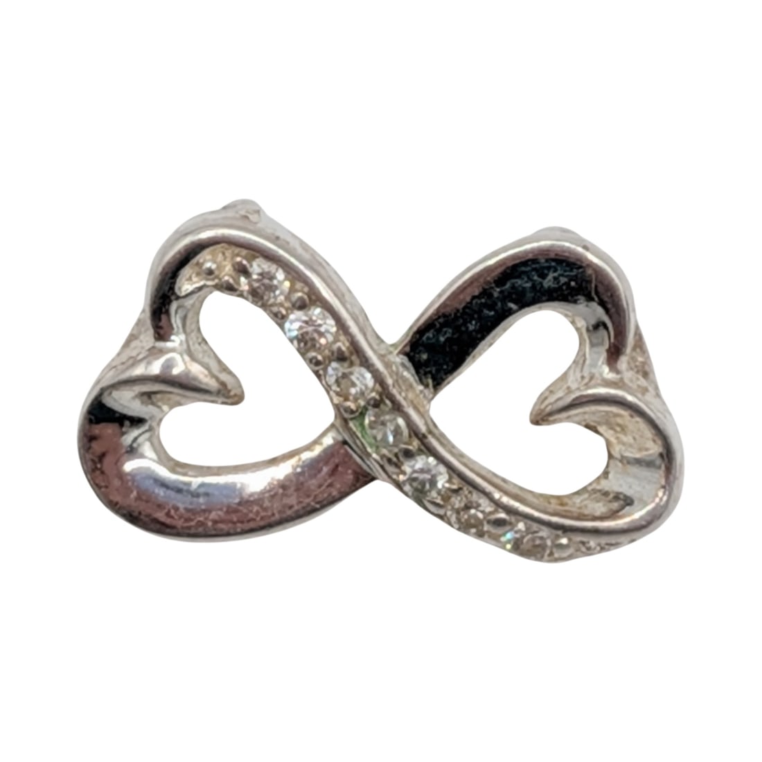Signed Sterling Silver CZ Double Heart Slide Pendant: Signed Sterling Silver, CZ Double Heart Slide Pendant. Signed 925 R engraved MOM. 1.5g