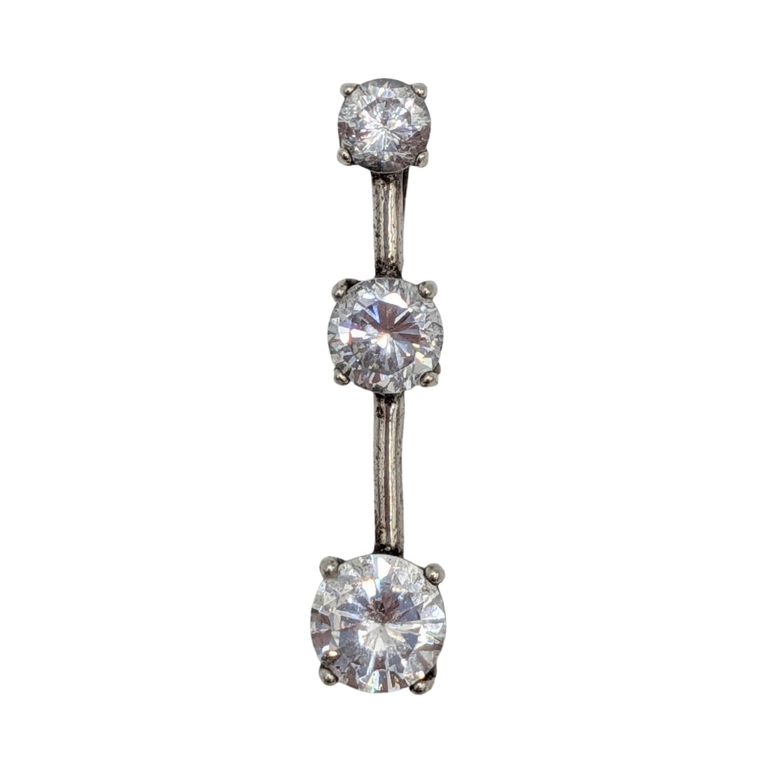 Signed Sterling Silver White Rhinestone Triple Stone Pendant (1 of 4)