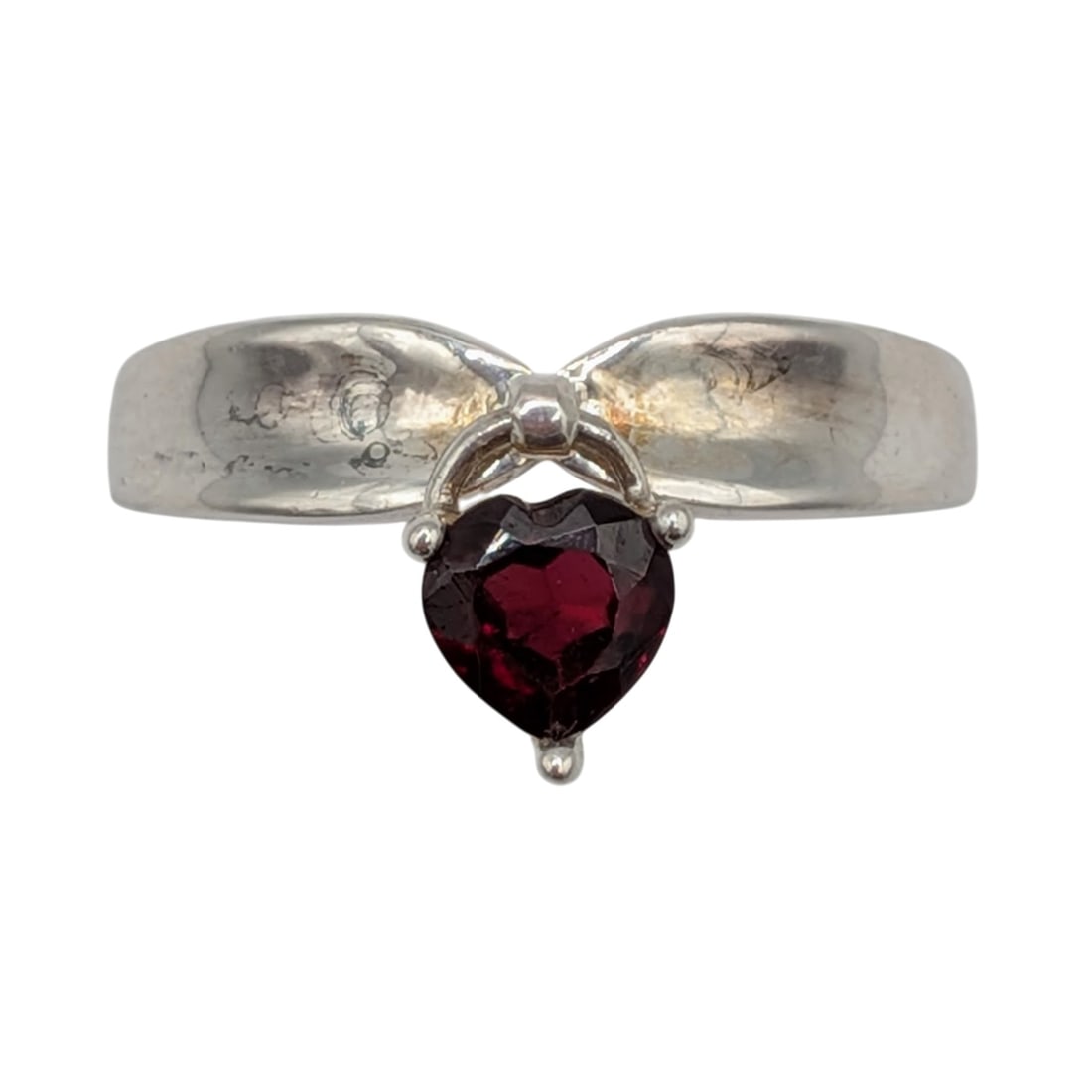 Signed Sterling Silver Garnet Heart Dangle Charm Ring Size 9 (1 of 4)
