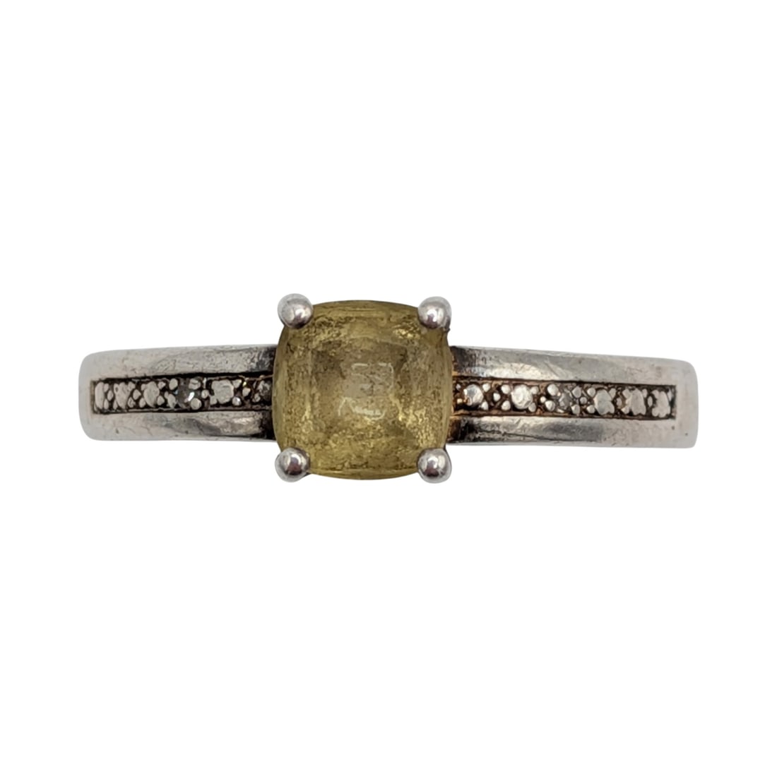 Signed Sterling Silver Citrine Diamond Princess Cut Ring Size 10.5: Signed Sterling Silver, Citrine, Diamond Princess Cut Ring. Size 10.5. Signed U 925 China. 3.1g