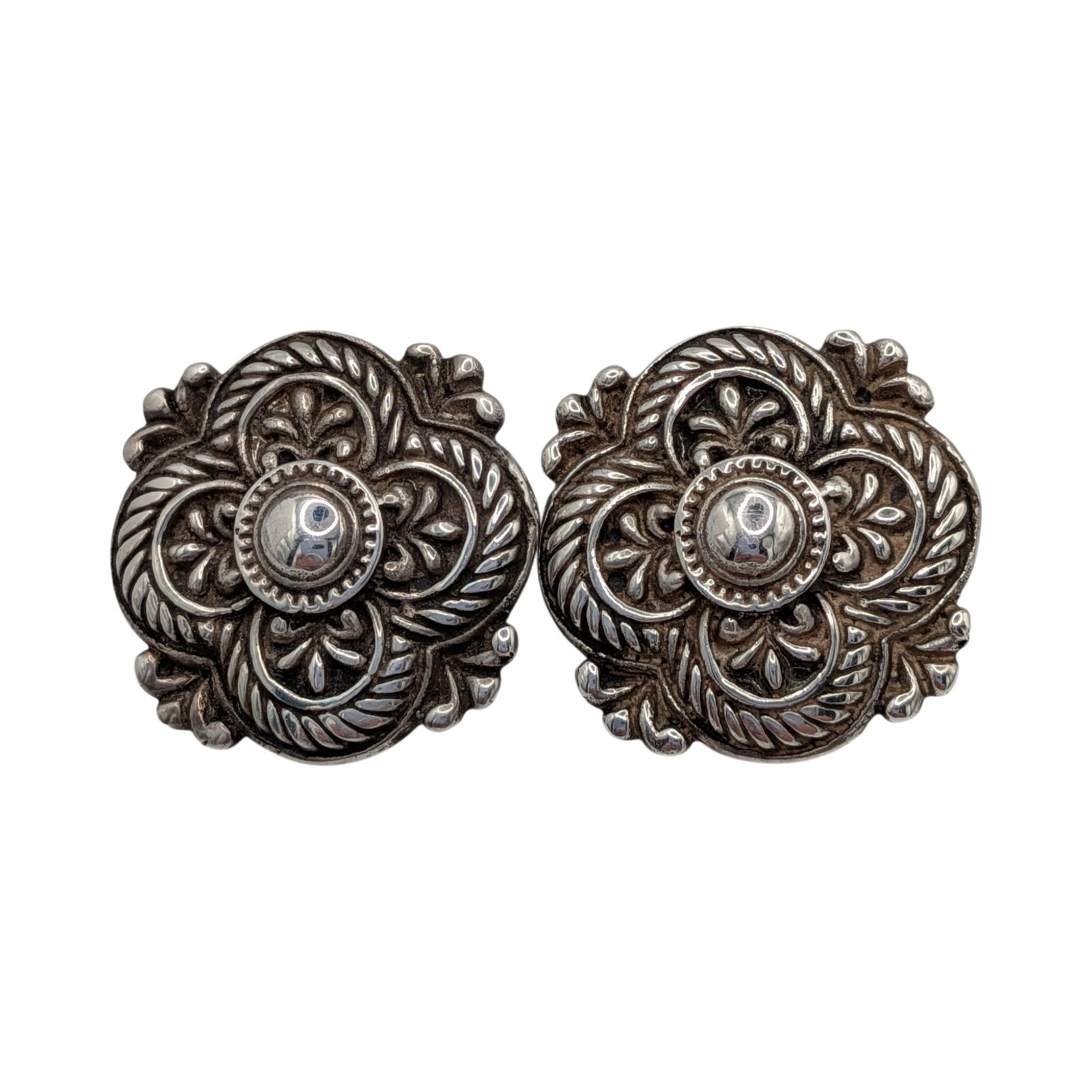 Signed Sterling Silver Quatrefoil Flower Stud Earrings (1 of 3)