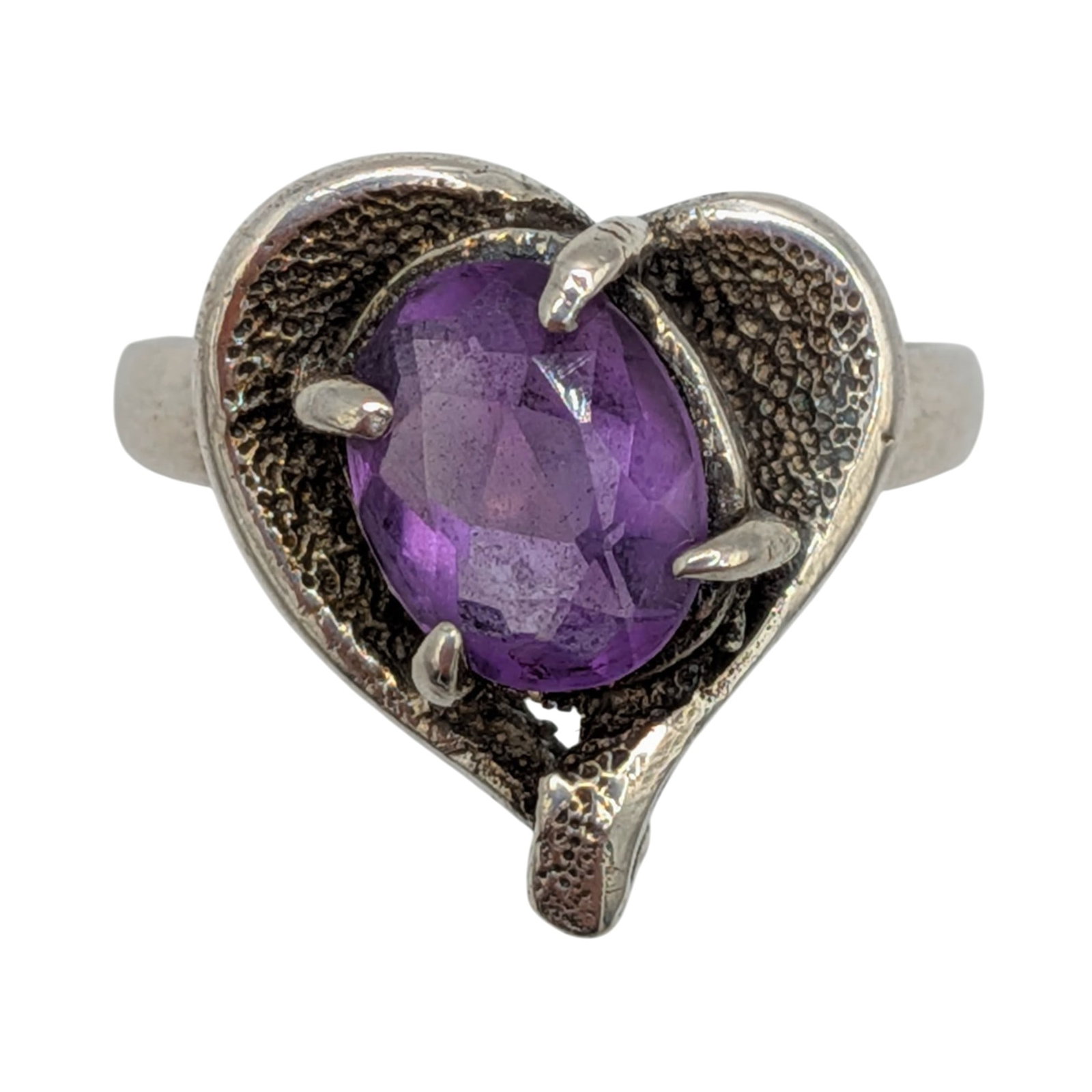 Sterling Silver Amethyst Open Heart Ring Size 8.5 (1 of 4)