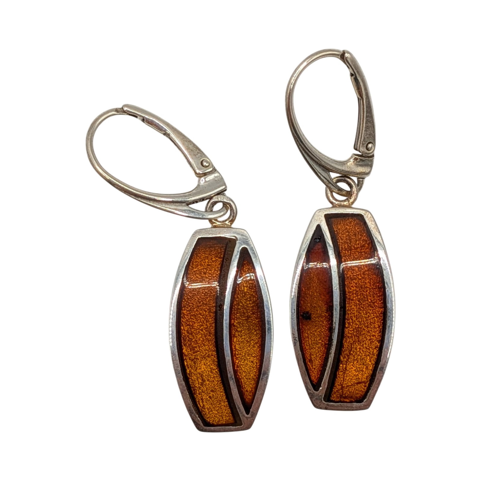 New Polish Sterling Silver Amber Inlay Modern Drop Earrings (1 of 3)