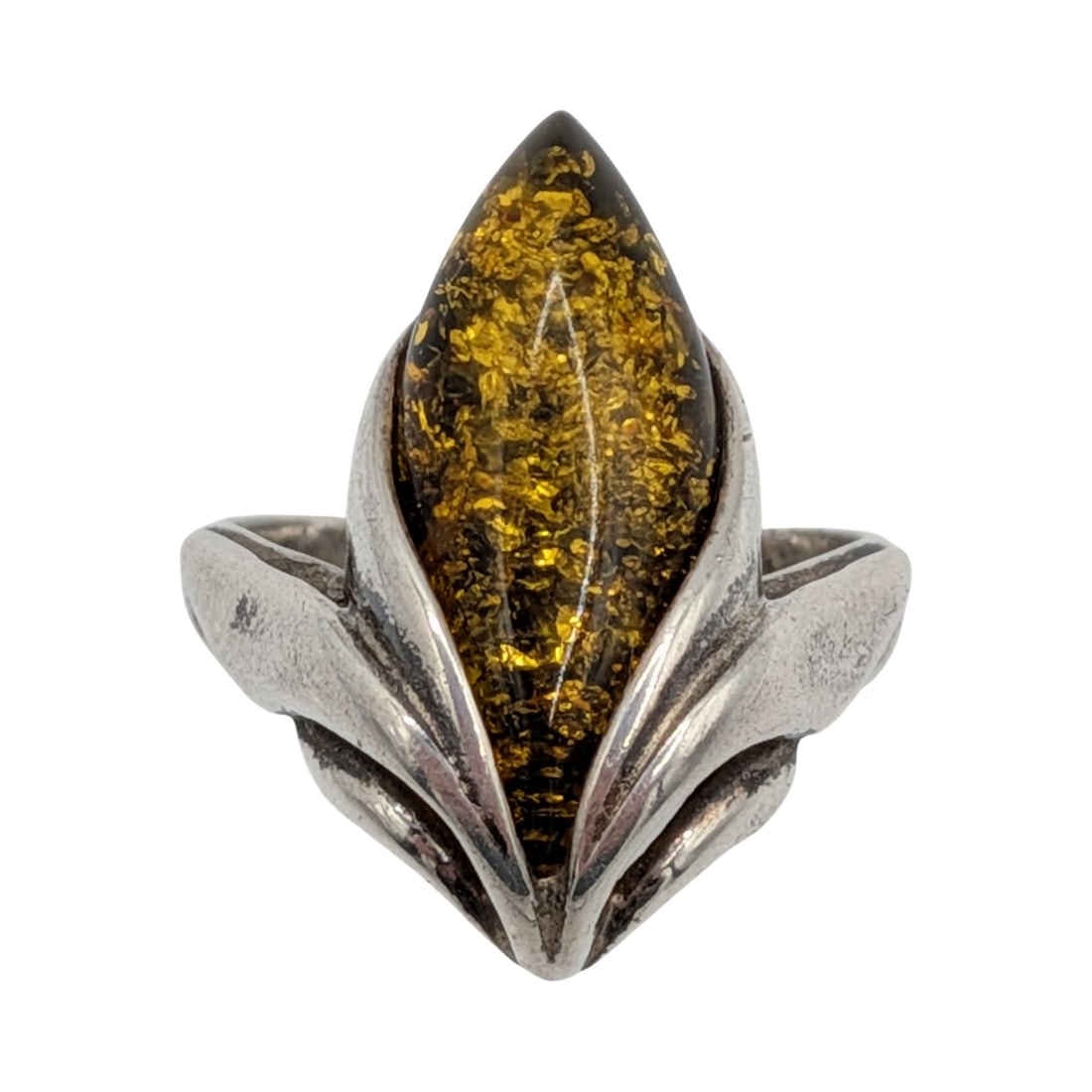 Sterling Silver Amber Corn Motif Ring Size 5 (1 of 4)