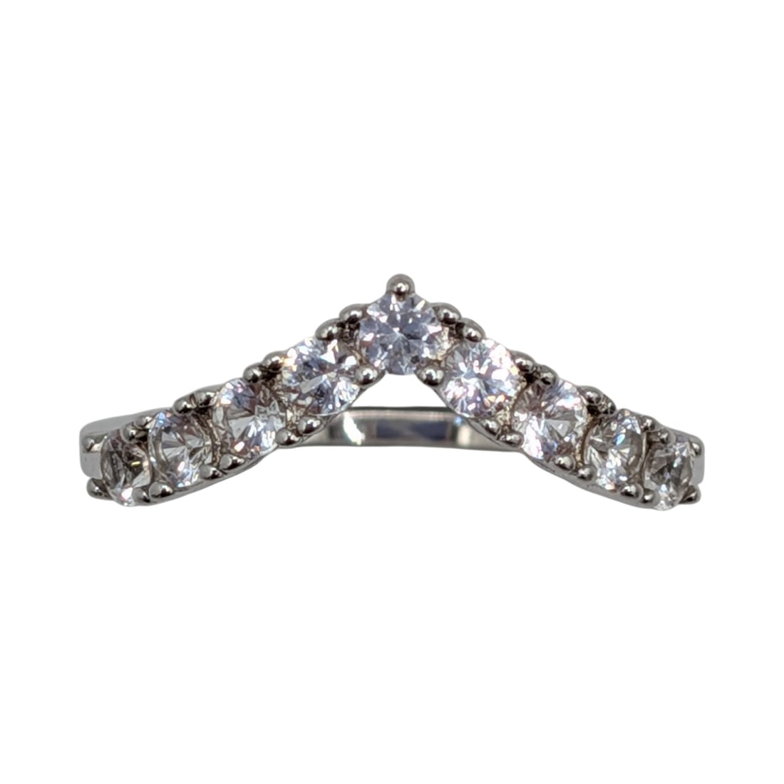 Sterling Silver White Sapphire Chevron Band Ring Size 7 (1 of 6)