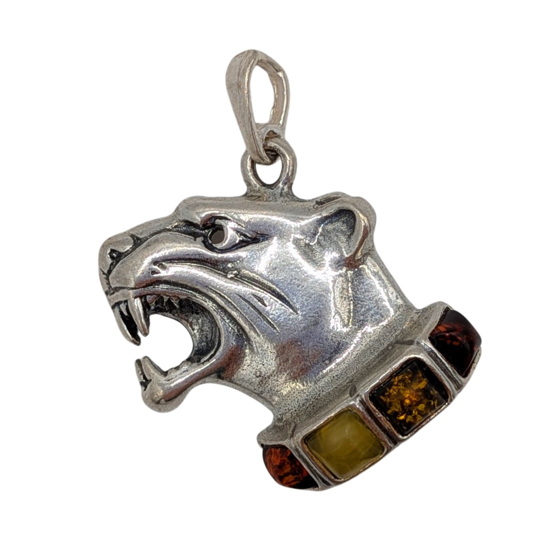 Sterling Silver Tri Tone Amber Panther Head Pendant (1 of 3)