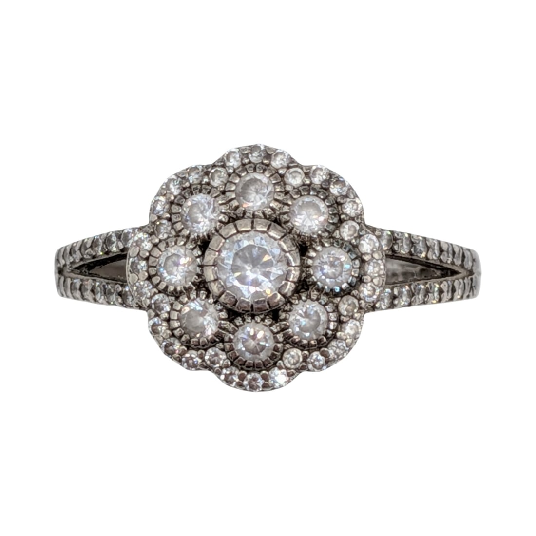 Sterling Silver White CZ Daisy Cluster Ring Size 7.5 (1 of 4)