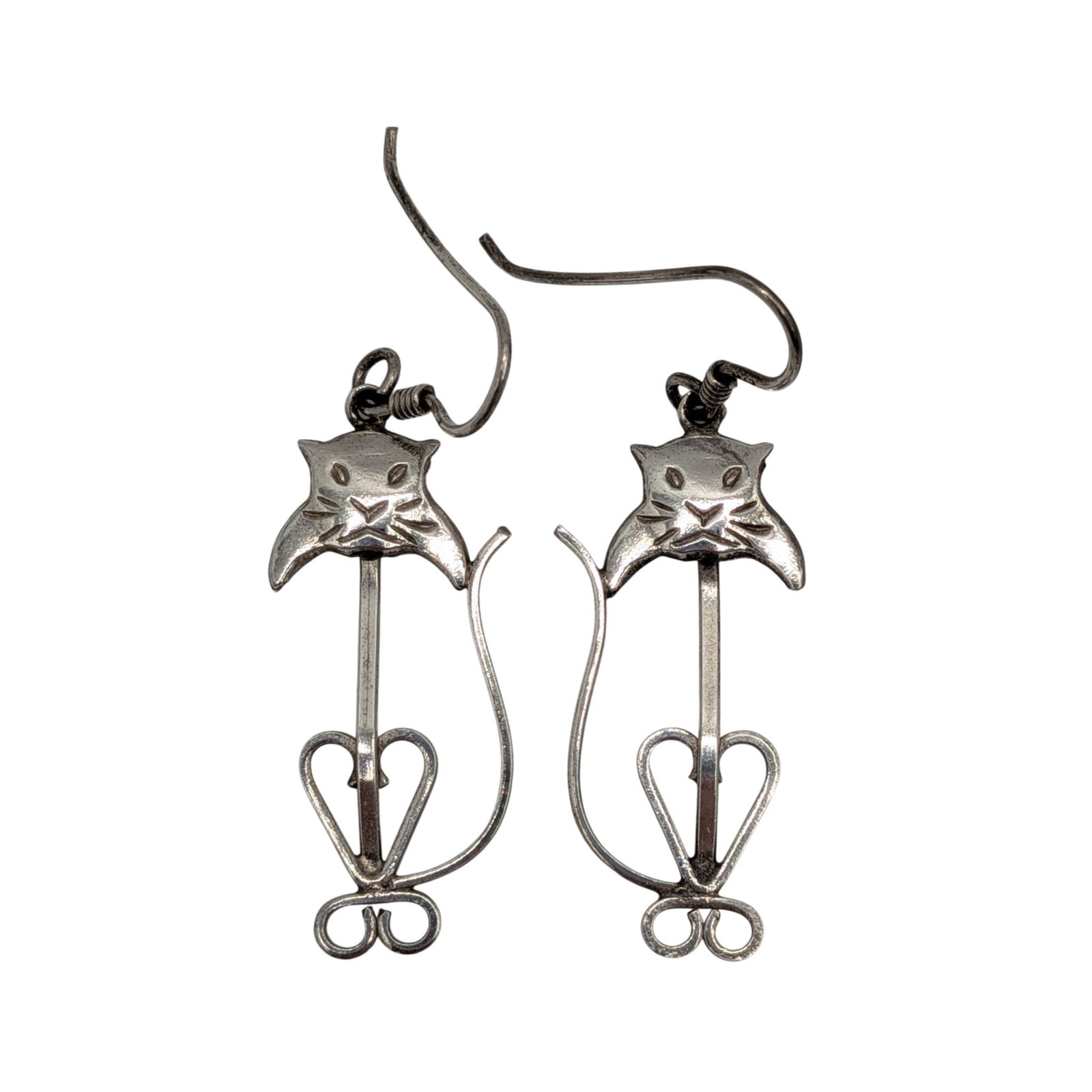 Sterling Silver Dangle Cat Earrings: Sterling Silver Dangle Cat Earrings. Signed 925. 5.9g