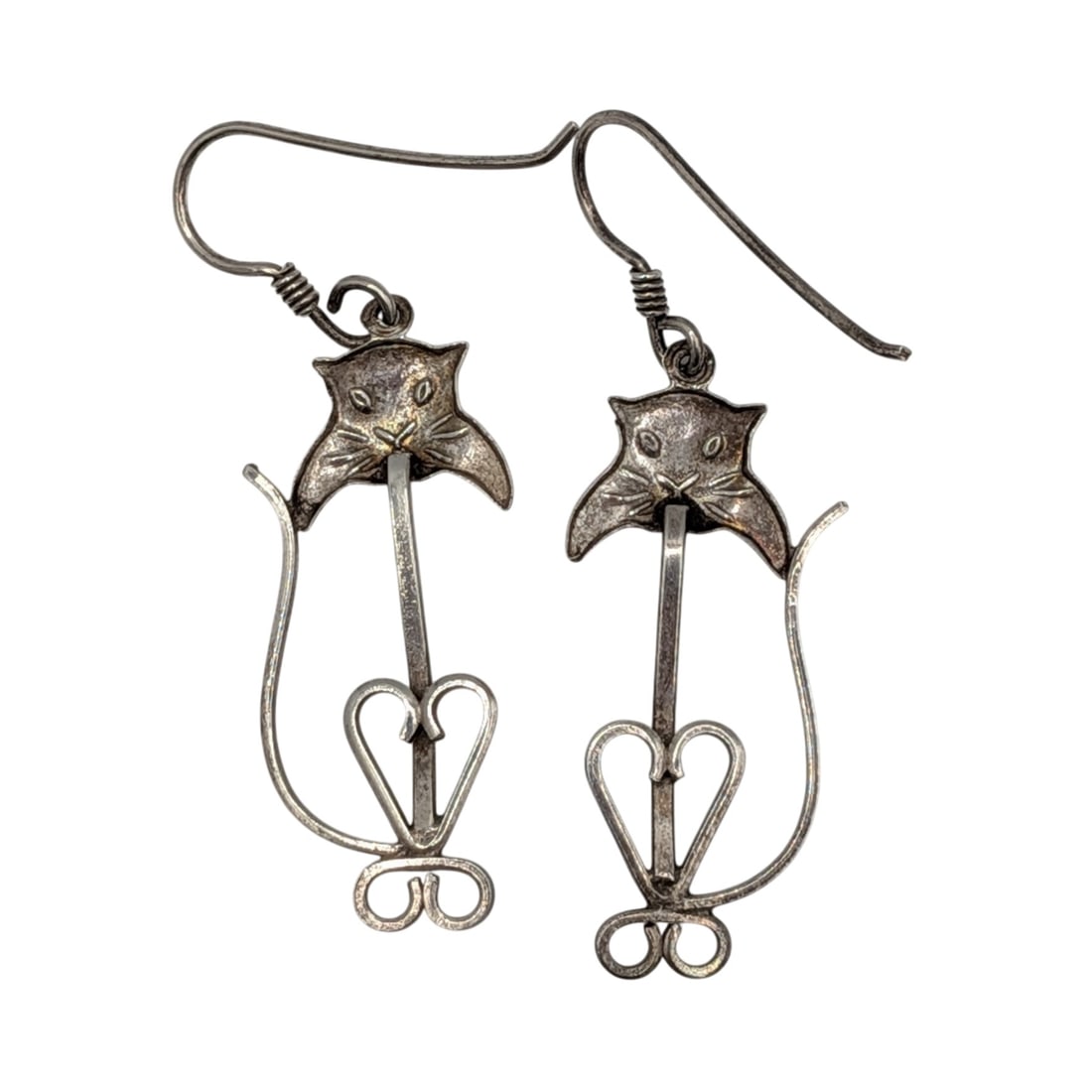 Sterling Silver Dangle Cat Earrings - 2