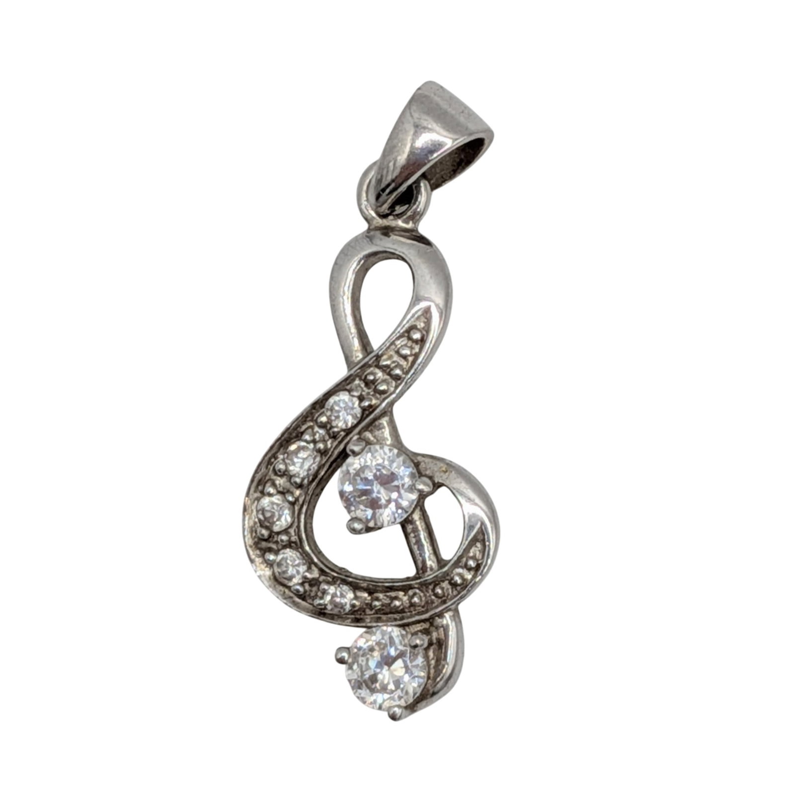 Signed Sterling Silver Diamond Micro Pave CZ Treble Clef Drop Pendant (1 of 3)