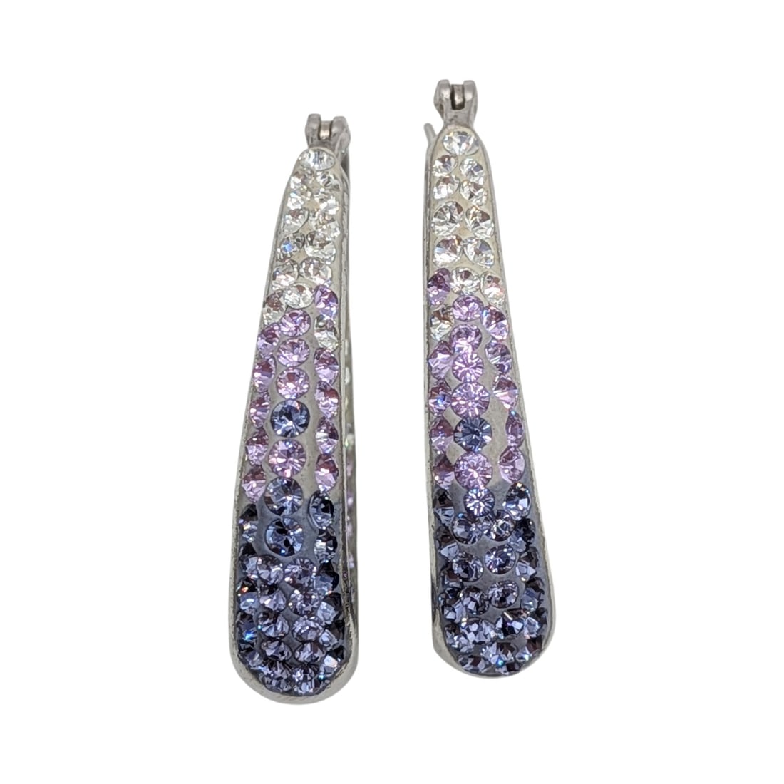 Sterling Silver Long Oval Hoop Rhinestone Earrings: Sterling Silver Long Oval Hoop Rhinestone Earrings. Signed 925. 16.4g