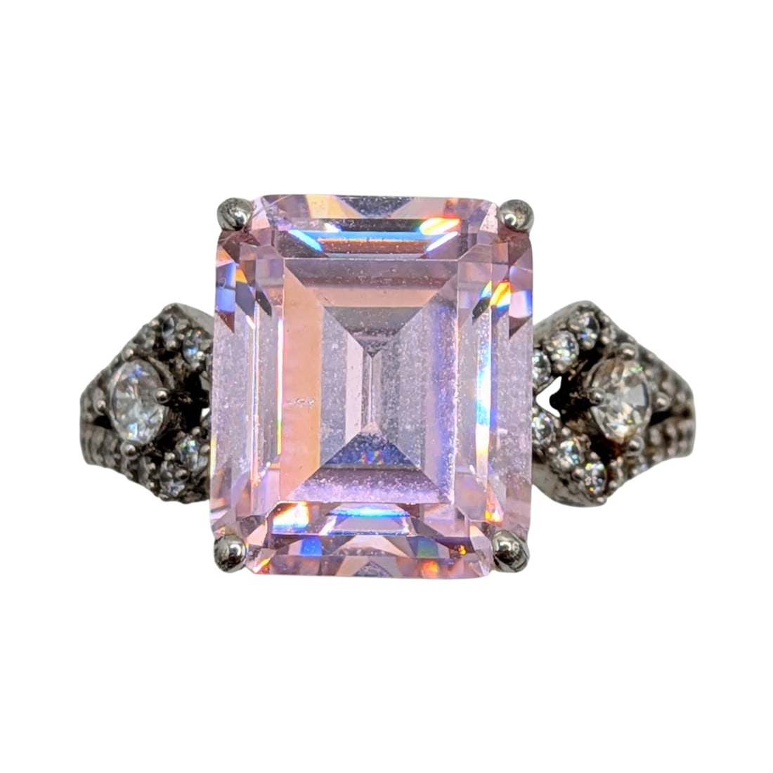 Signed Sterling Silver CZ Emerald Cut Ring Size 7.75: Signed Sterling Silver, CZ Emerald Cut Ring. Size 7.75. Signed ET 925. 5.1g