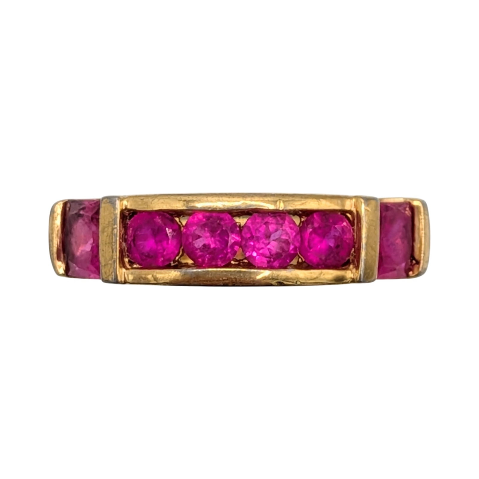 Signed Gold Over Sterling Silver Pink Topaz Scroll Cut 6 Stone Ring Size 5 (1 of 4)