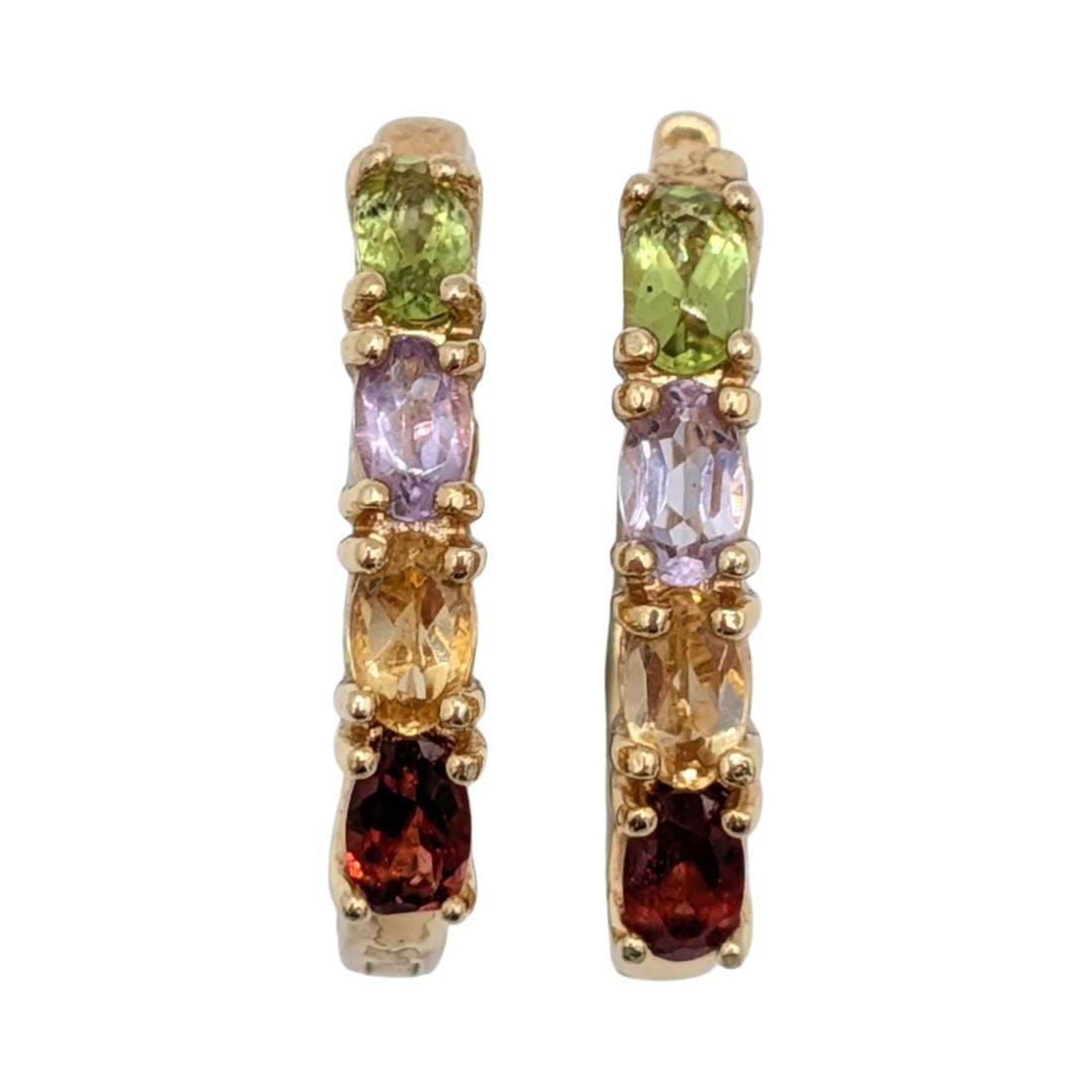 Ross Simons Gold Over Sterling Silver Multi-Stone Hoop Earrings: Ross Simons Gold Over Sterling Silver, Amethyst, Citrine, Peridot, Garnet 4 Stone Hoop Earrings. Signed R fancy 925 China. 4.4g