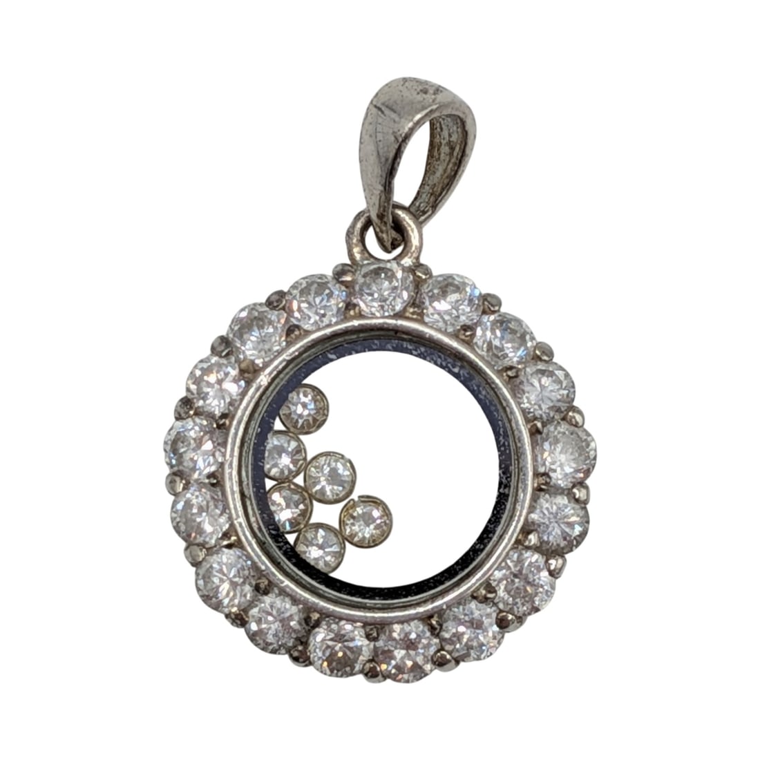 Sterling Silver Rhinestone Halo Loose Stone Locket Pendant: Sterling Silver, Rhinestone Halo Loose Stone Locket Pendant. Signed 925. 4.4g