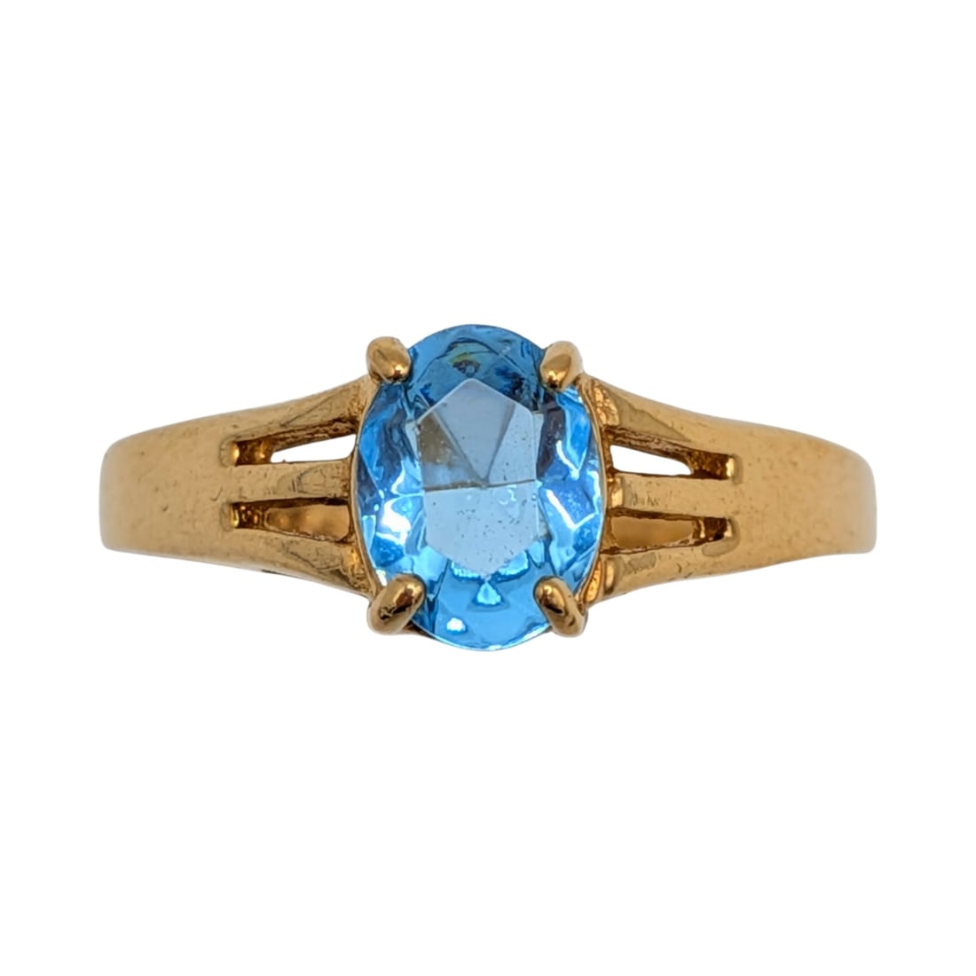 Gold Over Sterling Silver Light Blue CZ Oval Cut Solitaire Ring Size 9.25 (1 of 5)