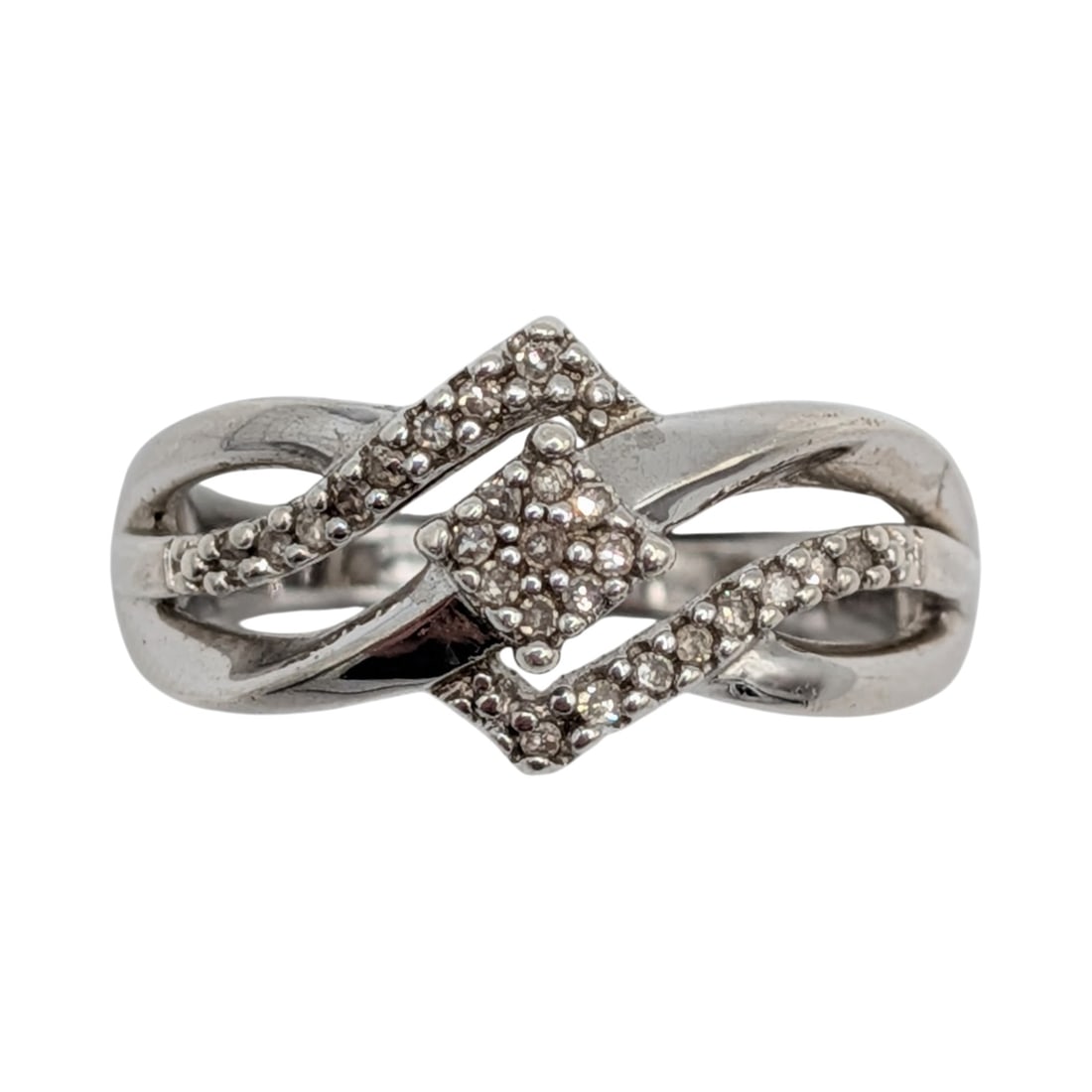 Signed Sterling Silver Diamond Open Work Twist Ring Size 6.5 (1 of 5)