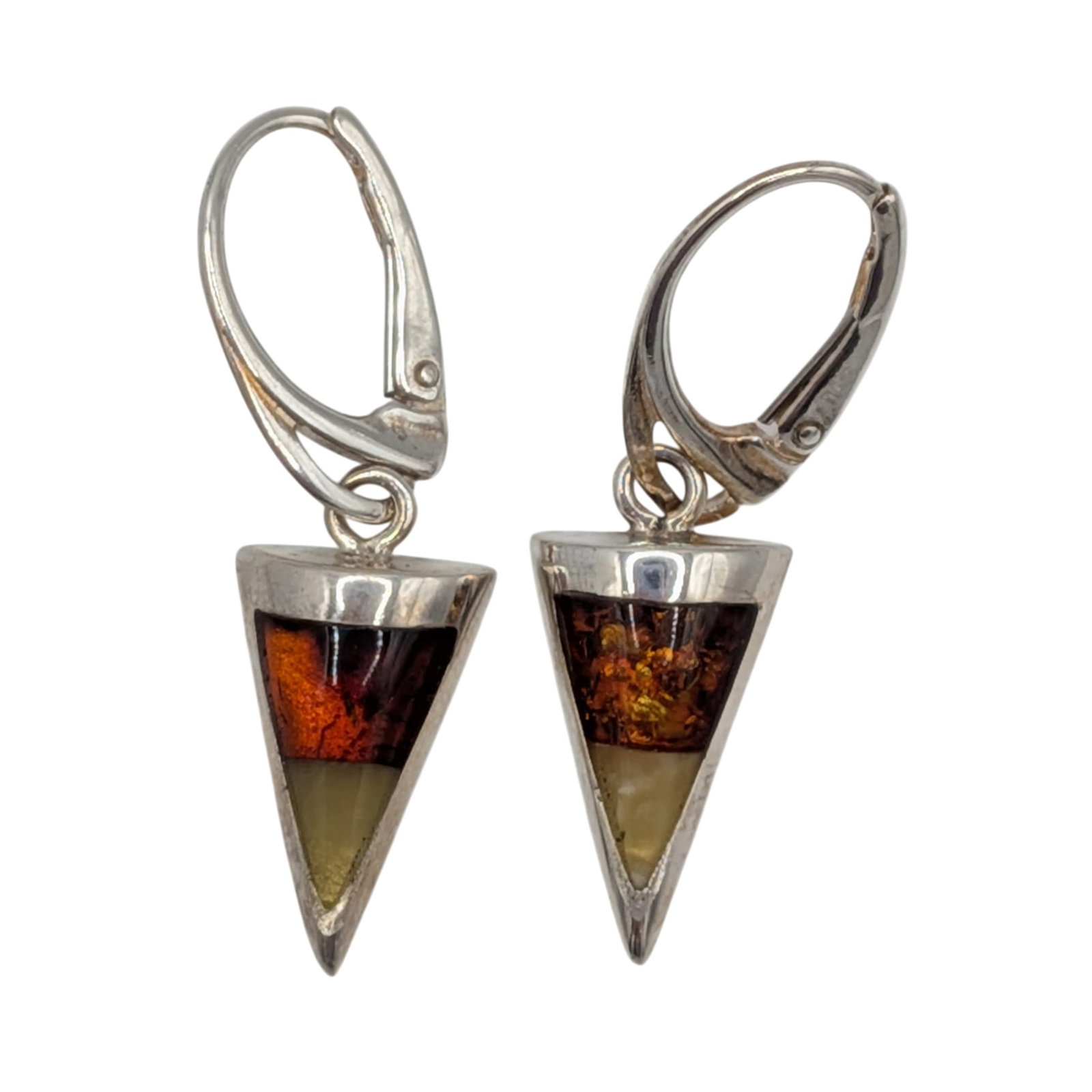 New Polish Sterling Silver Two Tone Amber Geometric Spike Drop Earrings: New Polish Sterling Silver, White Amber, Orange Amber Geometric Spike Drop Earrings. Signed 925. 4.7g