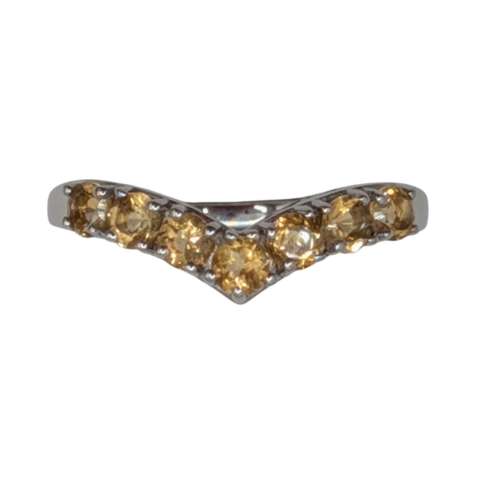 Signed Sterling Silver Citrine 7 Stone Chevron Band Ring Size 8: Signed Sterling Silver, Citrine 7 Stone Chevron Band Ring. Size 8. Signed wheel 925 India. 1.8g