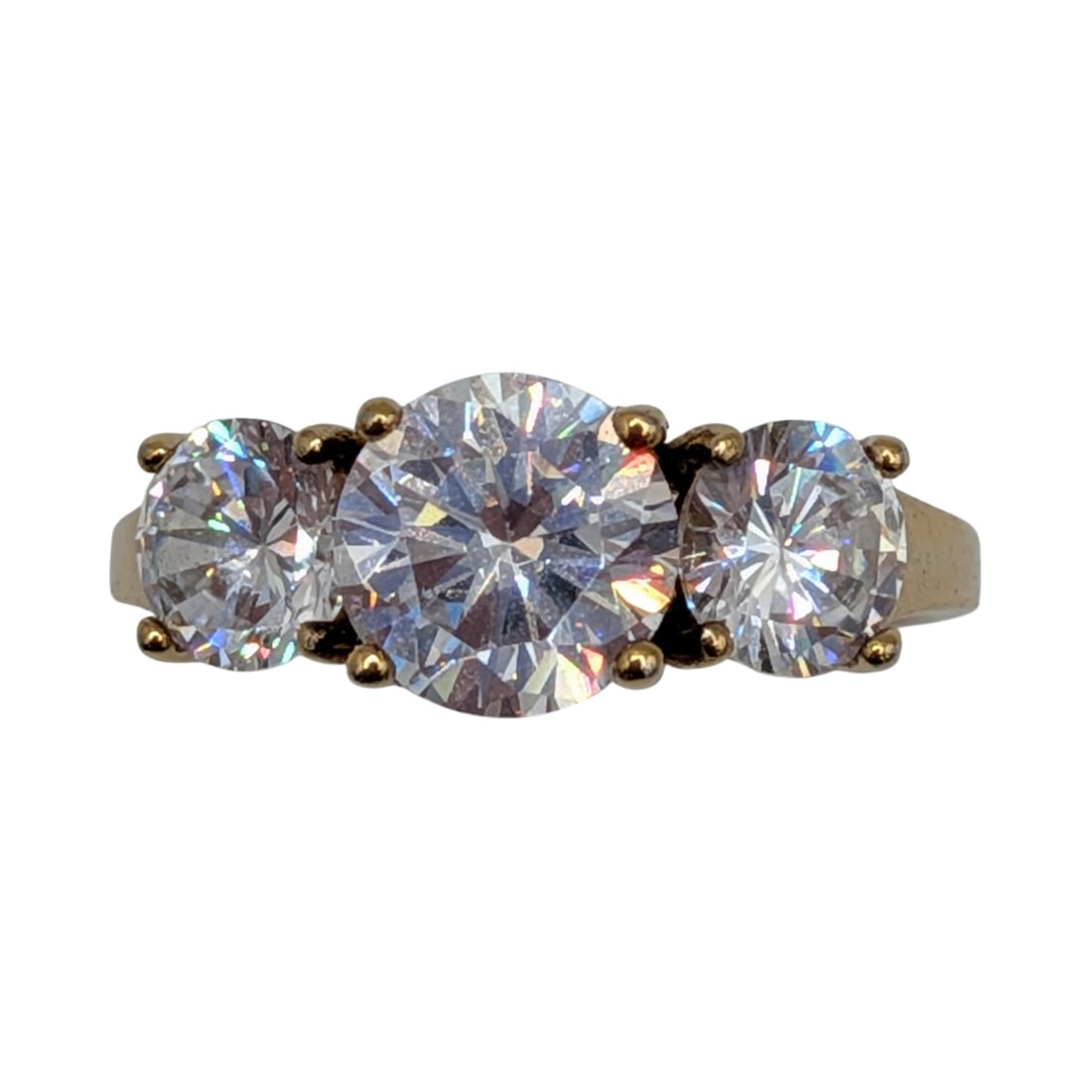 Signed Gold Over Sterling White CZ Round Cut 3 Stone Ring Size 8 (1 of 5)
