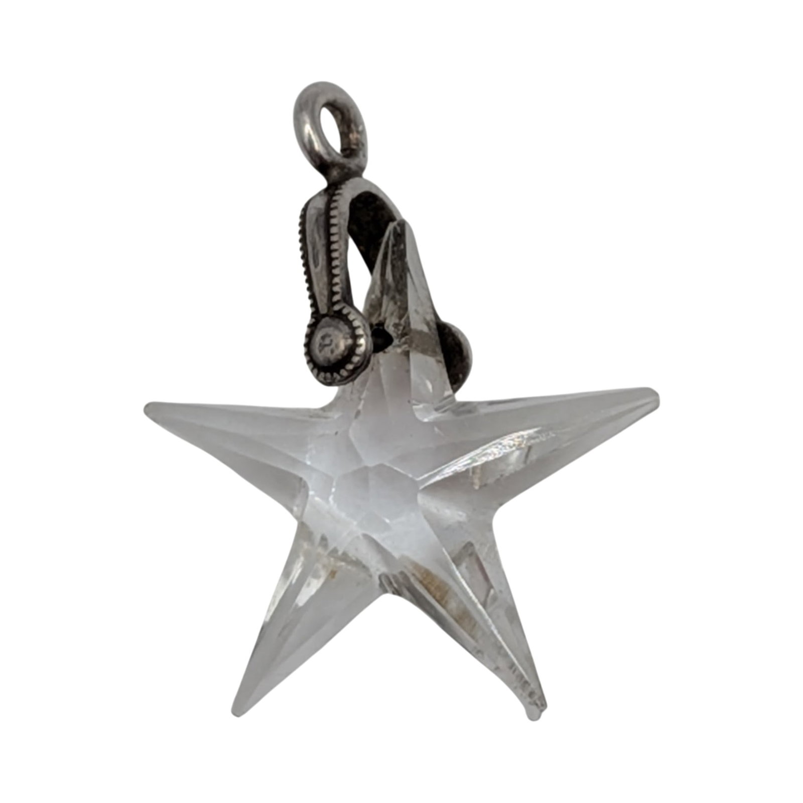 Sterling Silver Quartz Carved Star Slide Pendant: Sterling Silver, Quartz Carved Star Slide Pendant. .7g