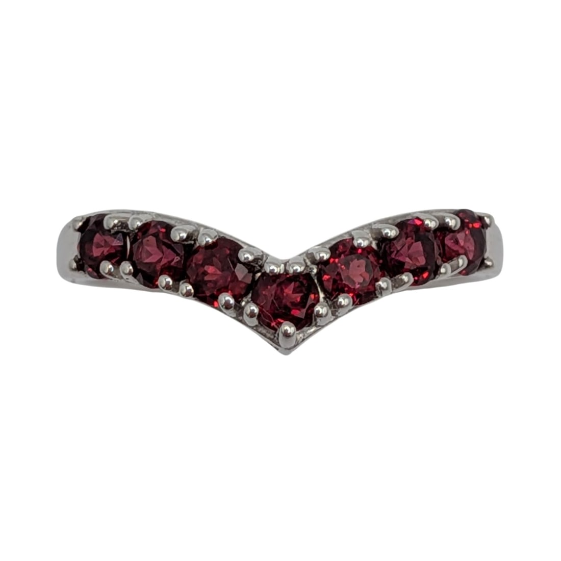 Signed Sterling Silver Garnet Chevron Band Ring Size 8 (1 of 4)