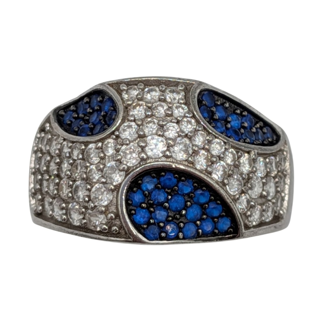 Sterling Silver Blue Spinel Rhinestone Pave Set Modernist Dome Ring Size 7: Sterling Silver, Blue Spinel, Rhinestone Pave Set Modernist Dome Ring. Size 7. Signed 925. 5.1g