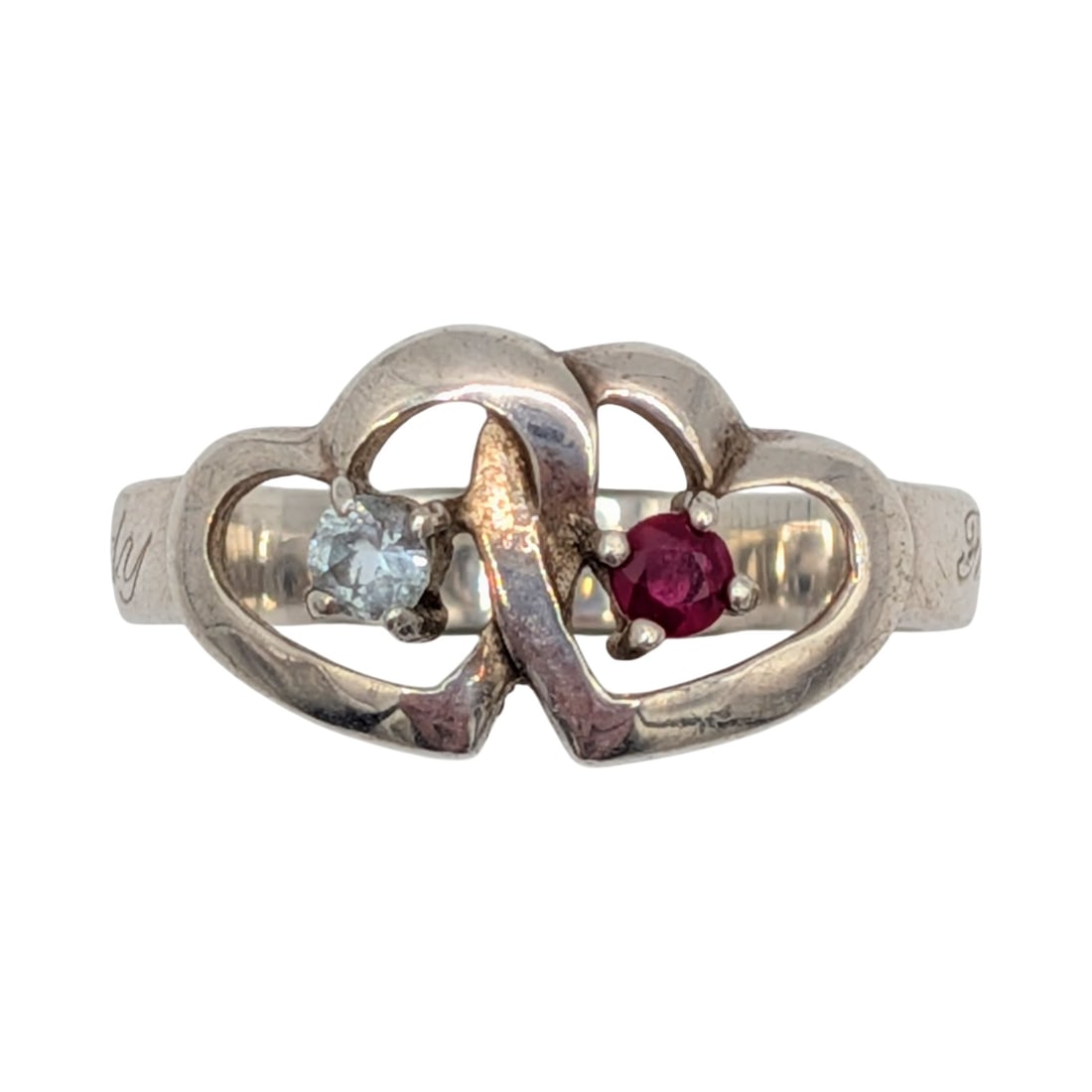 Lenox Sterling Silver Pink Spinel Rhinestone Double Open Heart Ring Size 9.5: Lenox Sterling Silver, Pink Spinel, Rhinestone Double Open Heart Ring. Size 9.5. Signed Lennox 925 Fred Judy. 4.4g