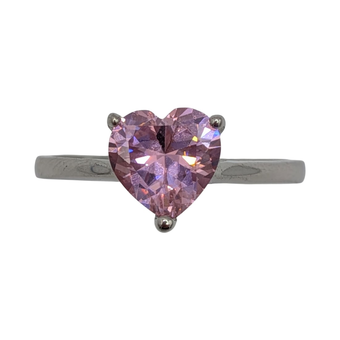 Signed Sterling Silver Light Pink CZ Heart Solitaire Ring Size 8.75 (1 of 5)
