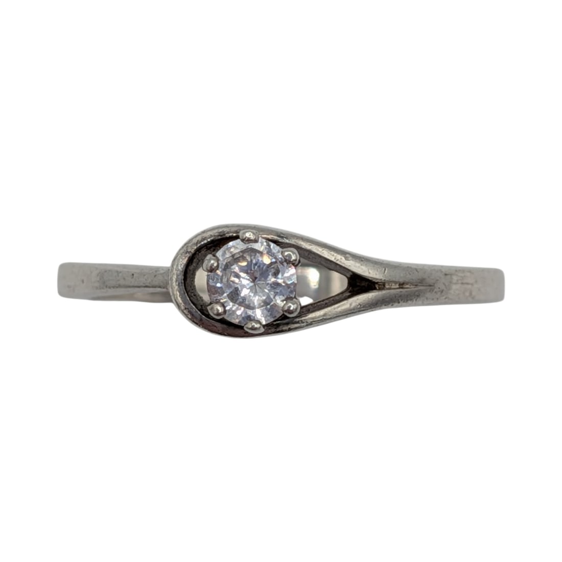Sterling Silver Rhinestone Looped Solitaire Ring Size 10.5 (1 of 4)