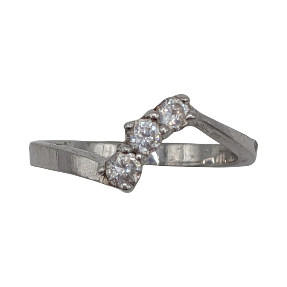 Sterling Silver White CZ Bypass Trilogy Ring Size 6.75 (1 of 4)