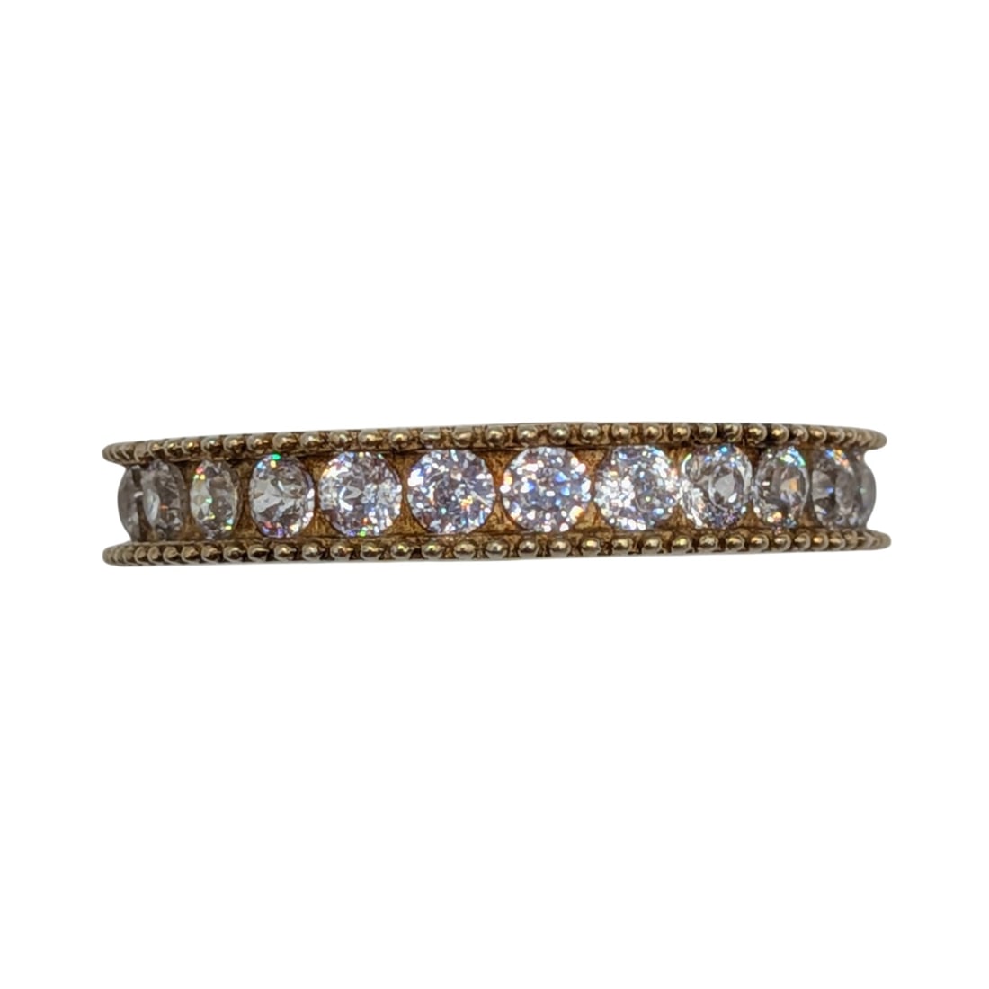 Signed Gold Over Sterling Silver CZ Milgrain Channel Set Eternity Band Ring Size 4 (1 of 6)