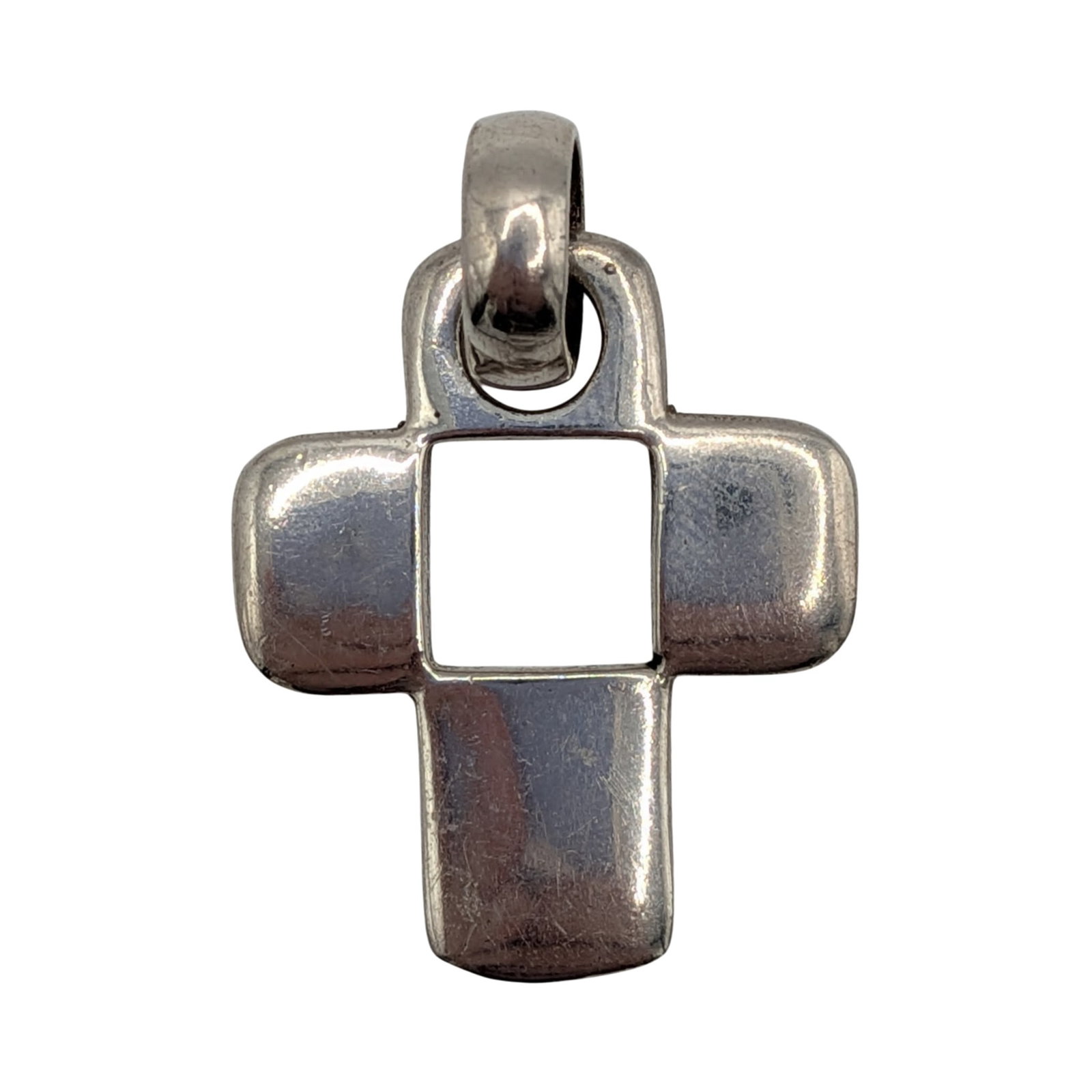 Signed Sterling Silver Open Square Rounded Cross Pendant: Signed Sterling Silver Open Square Rounded Cross Pendant. Signed shamrock AP AD. 10.3g