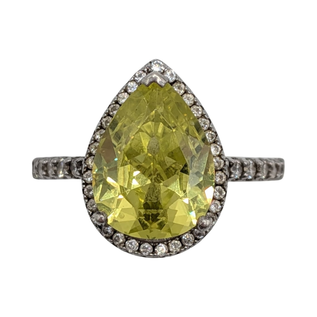 Sterling Silver CZ Pear Cut Halo Solitaire Ring Size 6.25: Sterling Silver, CZ Pear Cut Halo Solitaire Ring. Size 6.25. Signed 925. 3.7g