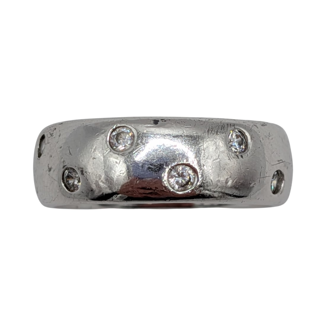 Signed Sterling Silver White CZ Flush Set Polka Dot Band Ring Size 8.25 (1 of 5)
