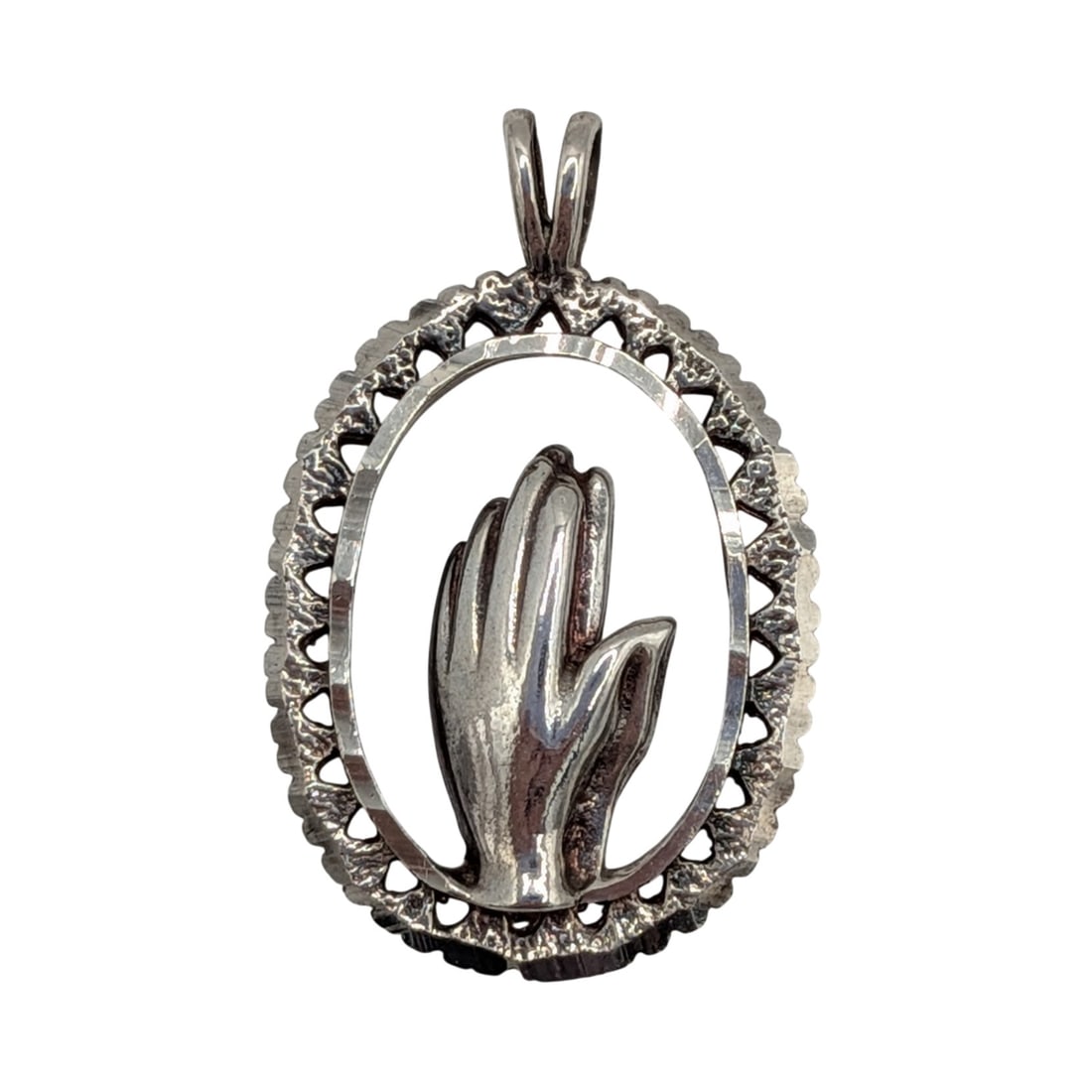 Signed Sterling Silver Prayer Hands Pendant (1 of 3)