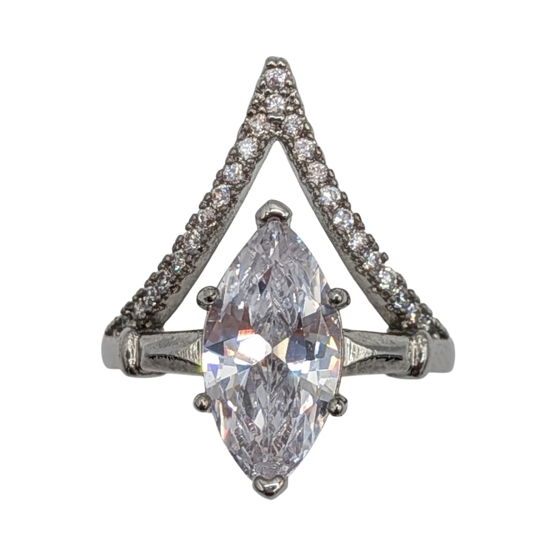 Sterling Silver Rhinestone Marquise Cut Accent Ring Size 6.25 (1 of 4)