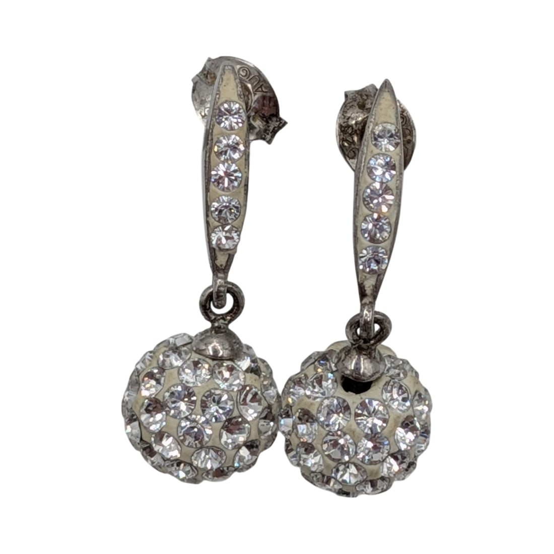 Signed Sterling Silver Rhinestone Studded Ball Drop Stud Earrings: Signed Sterling Silver, Rhinestone Studded Ball Drop Stud Earrings. Signed AU 925 c. 1.9g