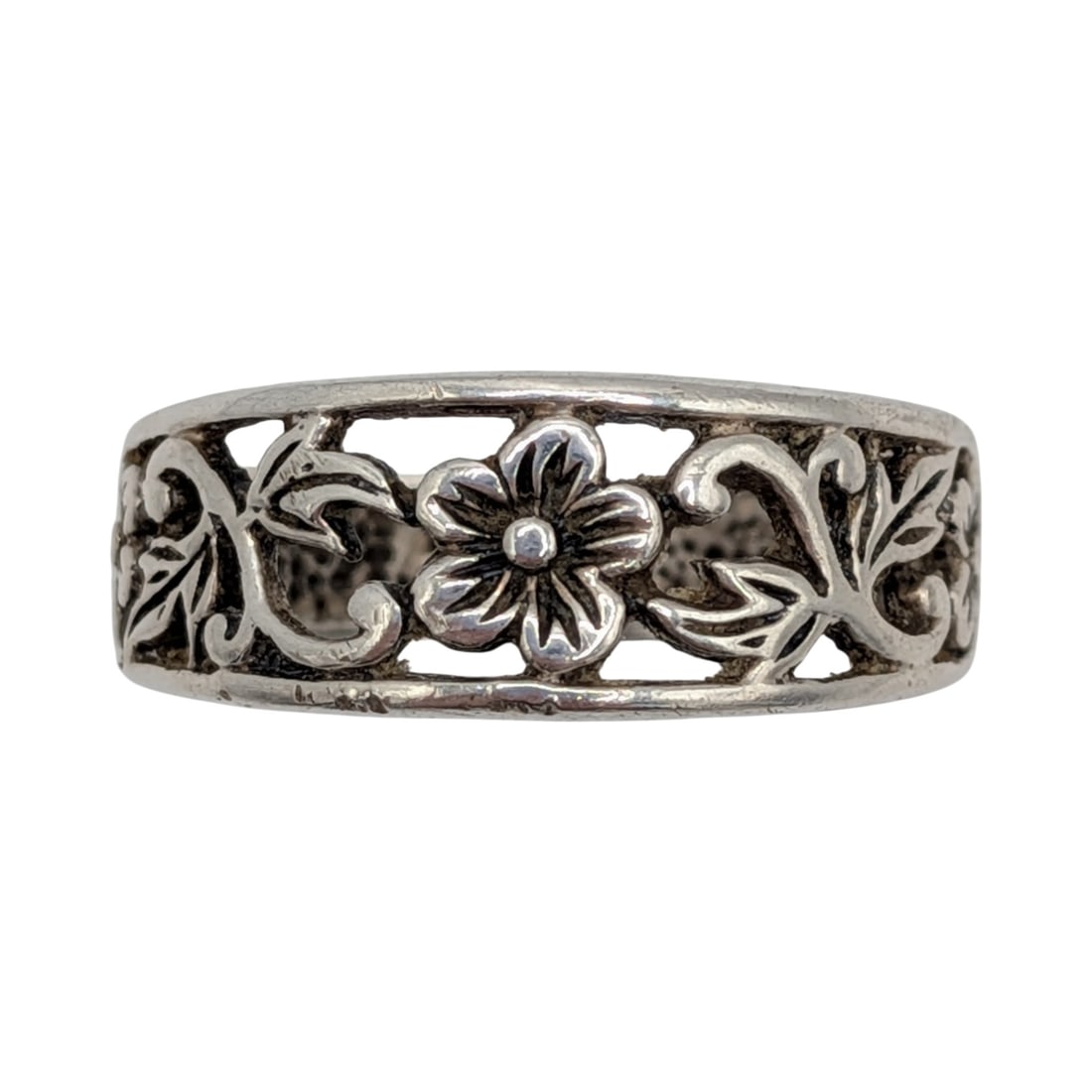 Signed Sterling Silver Floral Vine Open Work Band Ring Size 9.75 (1 of 4)