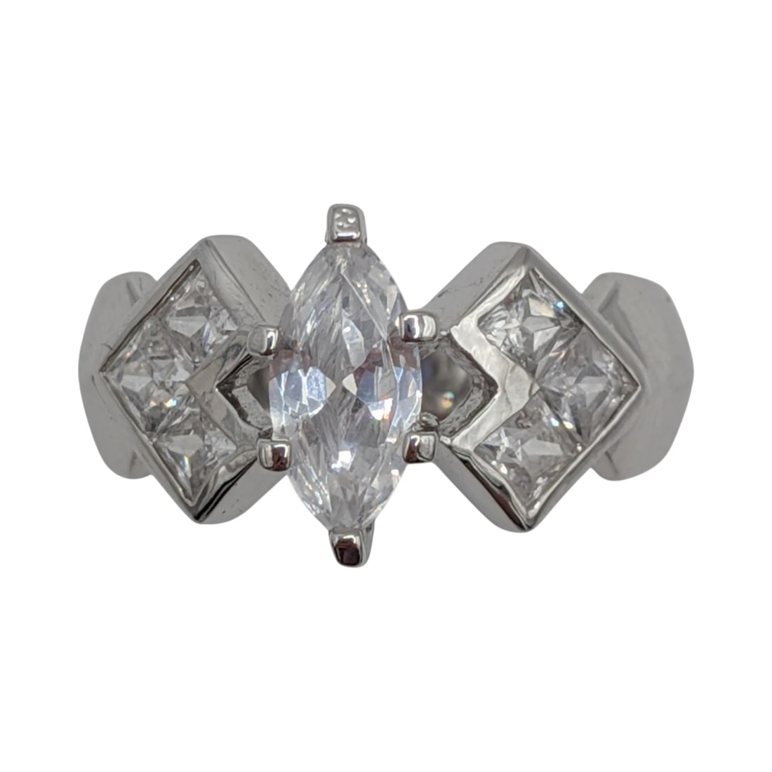 Signed Sterling Silver Rhinestone Marquise Cut Statement Ring Size 8 (1 of 4)