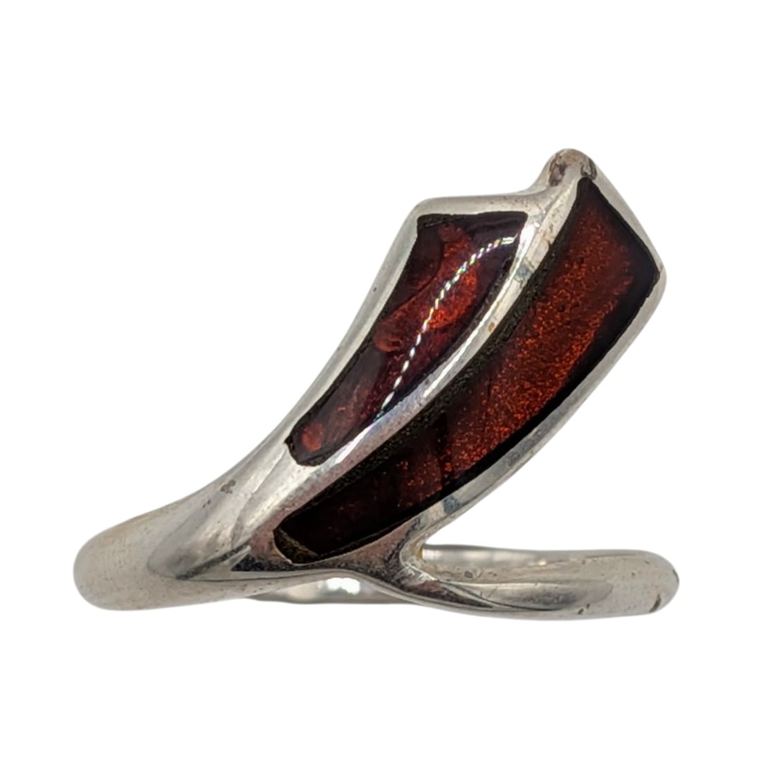 Signed New Polish Sterling Silver Amber Inlay Modern Sash Ring Size 9.5: Signed Sterling Silver, Amber Inlay Modern Sash Ring. Size 9.5. Signed MW 925. 3.3g