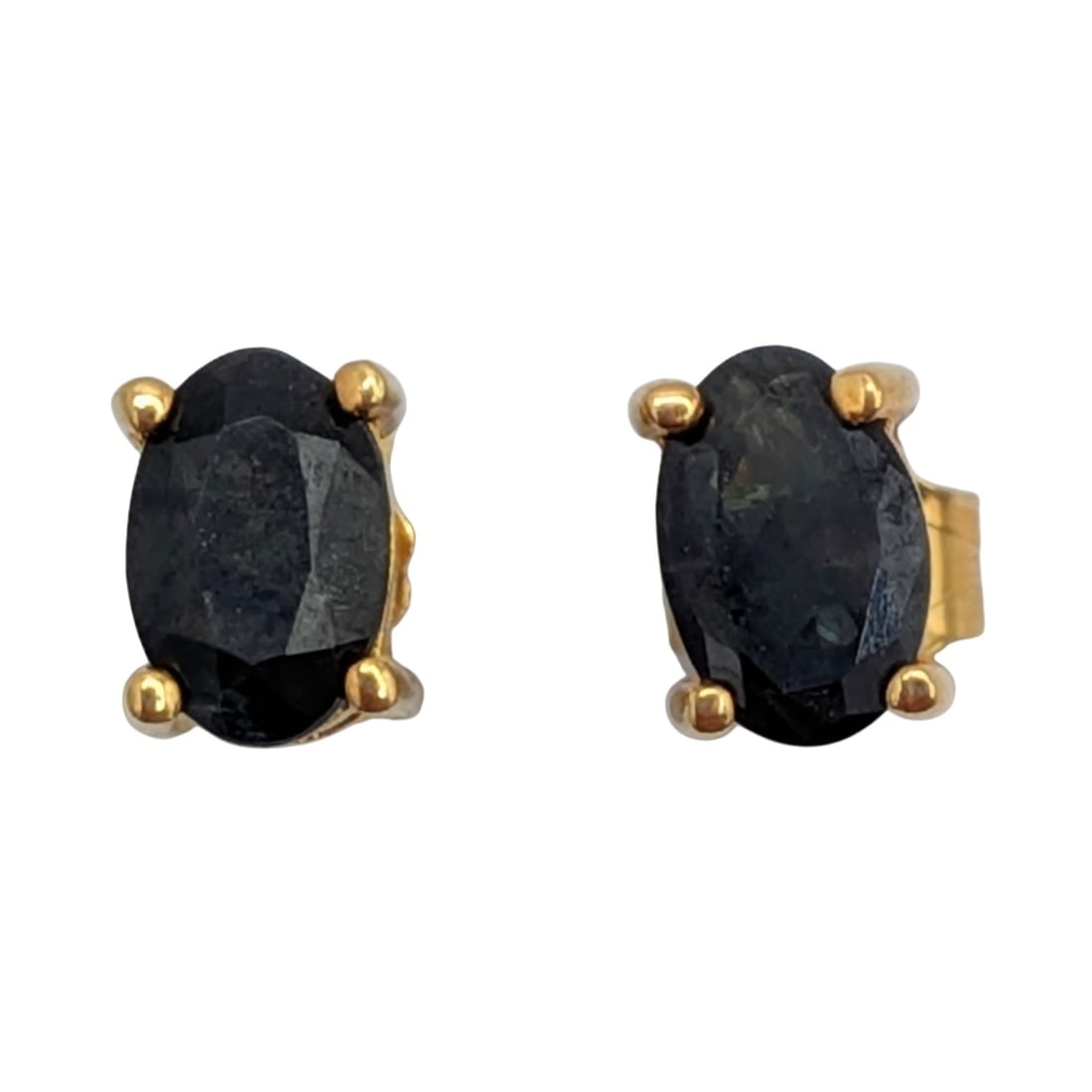 Gold Over Sterling Silver Sapphire Oval Cut Solitaire Stud Earrings (1 of 3)