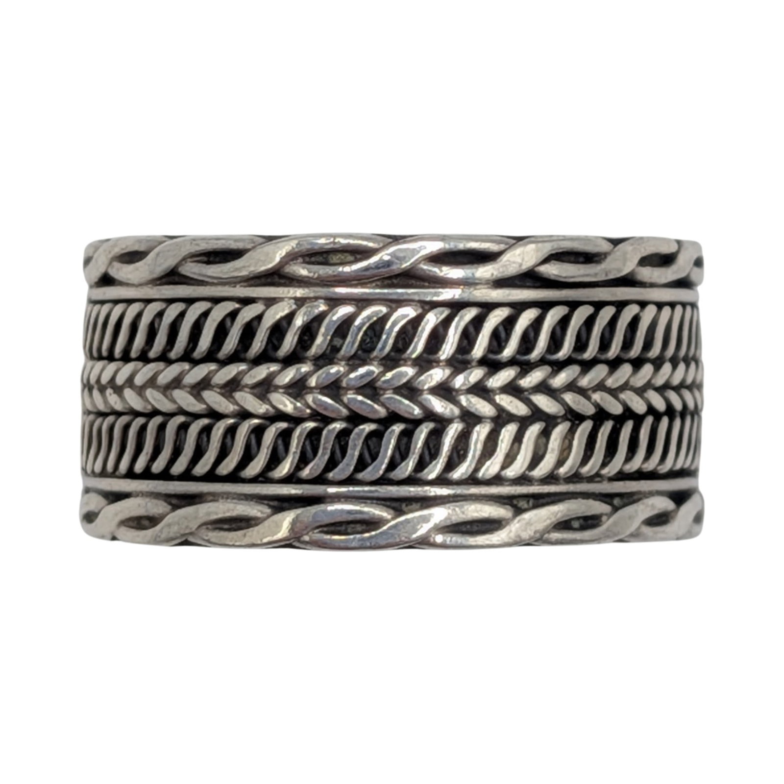 Sterling Silver Woven Wide Band Ring Size 7.5: Sterling Silver Woven Wide Band Ring. Size 7.5. Signed 925. 4g