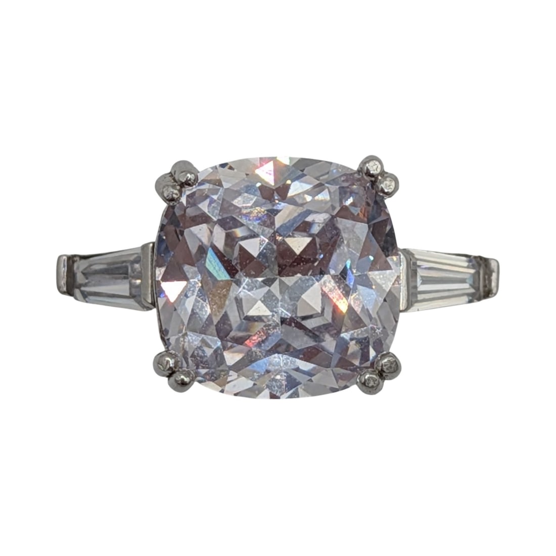 Signed Sterling Silver White CZ Trilogy Statement Ring Size 9.5 (1 of 6)
