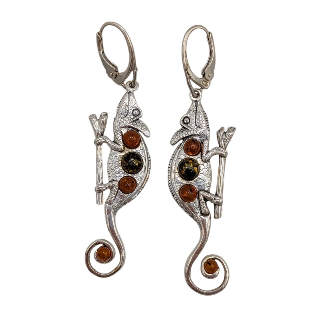 Sterling Silver Amber Two Tone Chameleon Earrings (1 of 3)